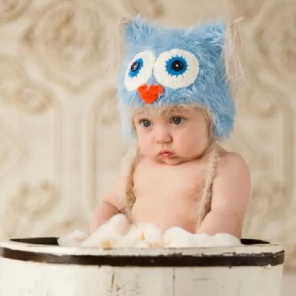 Daisy Baby Unisex Infant Beanie Hat Fisher Blue Owl Photography 0-6 months NWT